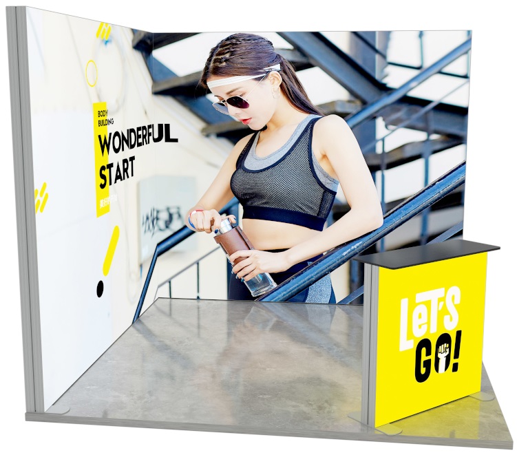 PMP Eckstand 3 x 3 m mit LED-Counter und Rolltaschen