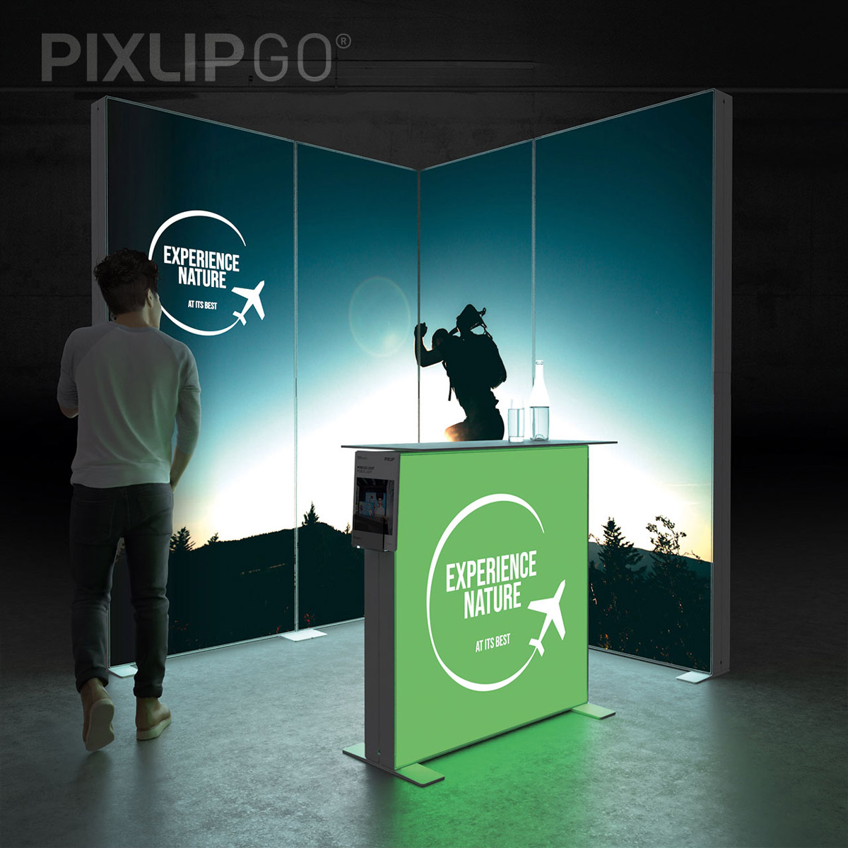 PIXLIP GO Eck Messestand 2x2m - inkl. LED Counter S White