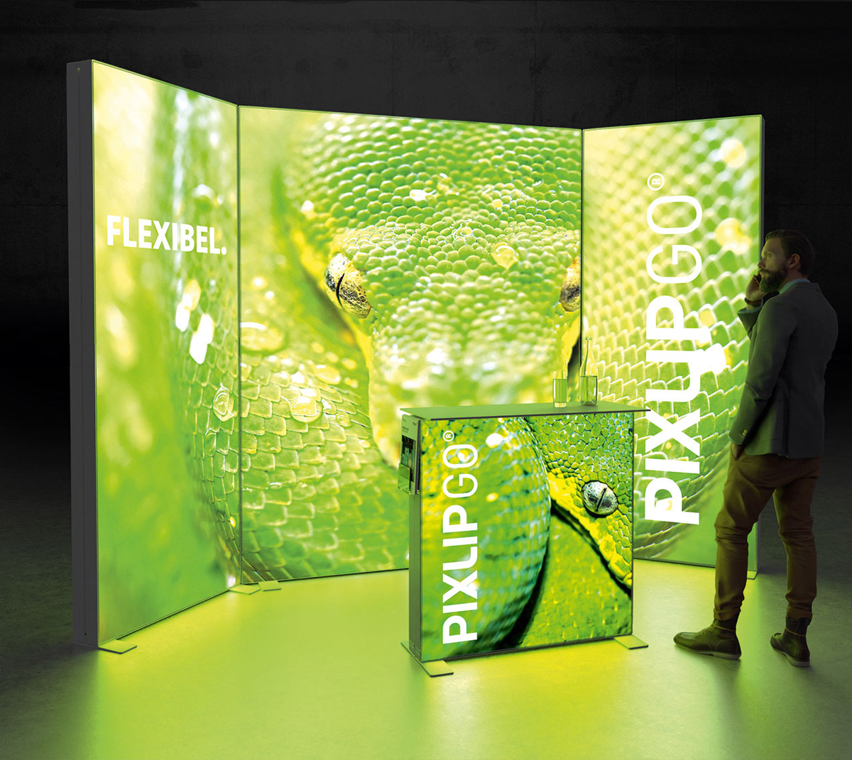 PIXLIP GO Kopf Messestand 2x2 m inkl. LED Counter S Black