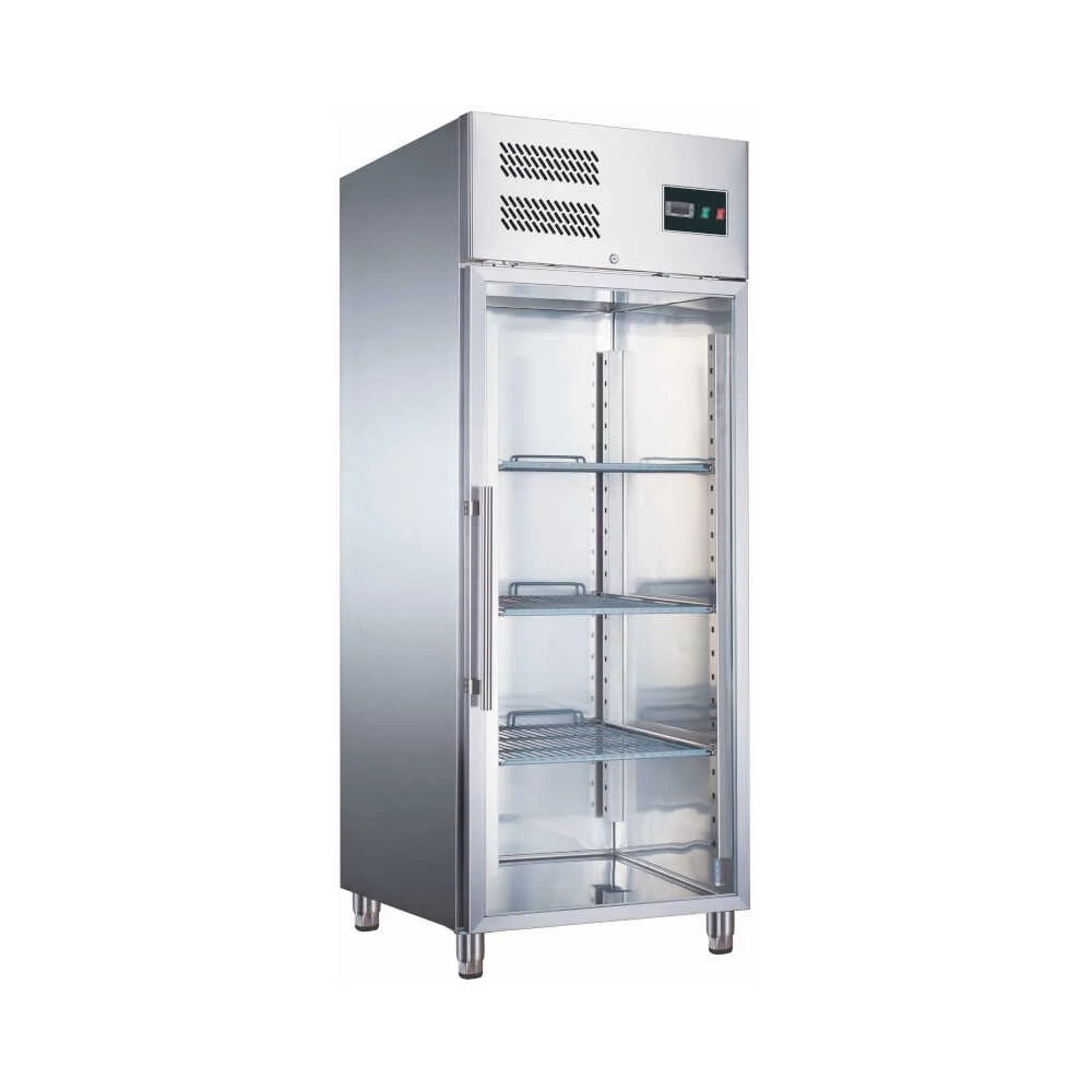 Saro Edelstahl-Tiefkühlschrank EGN 650BTG mit Glastür, 2/1GN, -18/-22°C, 740 x 830 x 2000mm