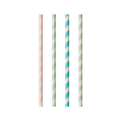 Papierstrohhalme Ø 6 mm x 20 cm "Stripes" sortiert, VPE= 1000 Stück (10x 100)