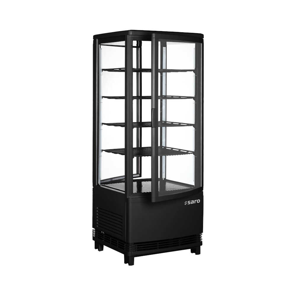 Saro Mini-Kühlvitrine mit Doppeltür schwarz, SC100DT, Umluftkühlung, 0/+12°C, 425 x 429 x 1080mm