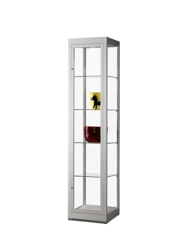 Ausstellungsvitrine V8 400, 500, 600 oder 800, mit LED Beleuchtung, in Silber - Staubdicht