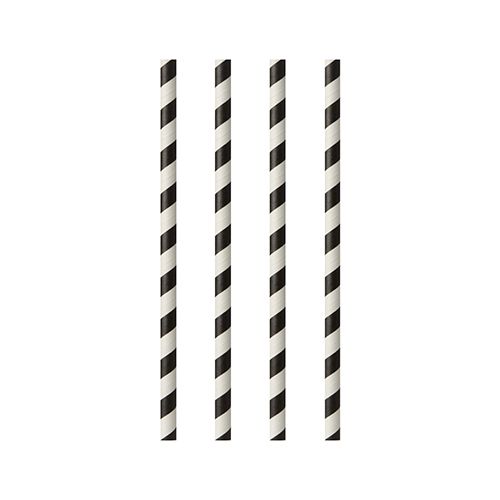Papierstrohhalme Ø 6 mm x 24 cm schwarz/weiß "Stripes", VPE= 1000 Stück (10x 100)