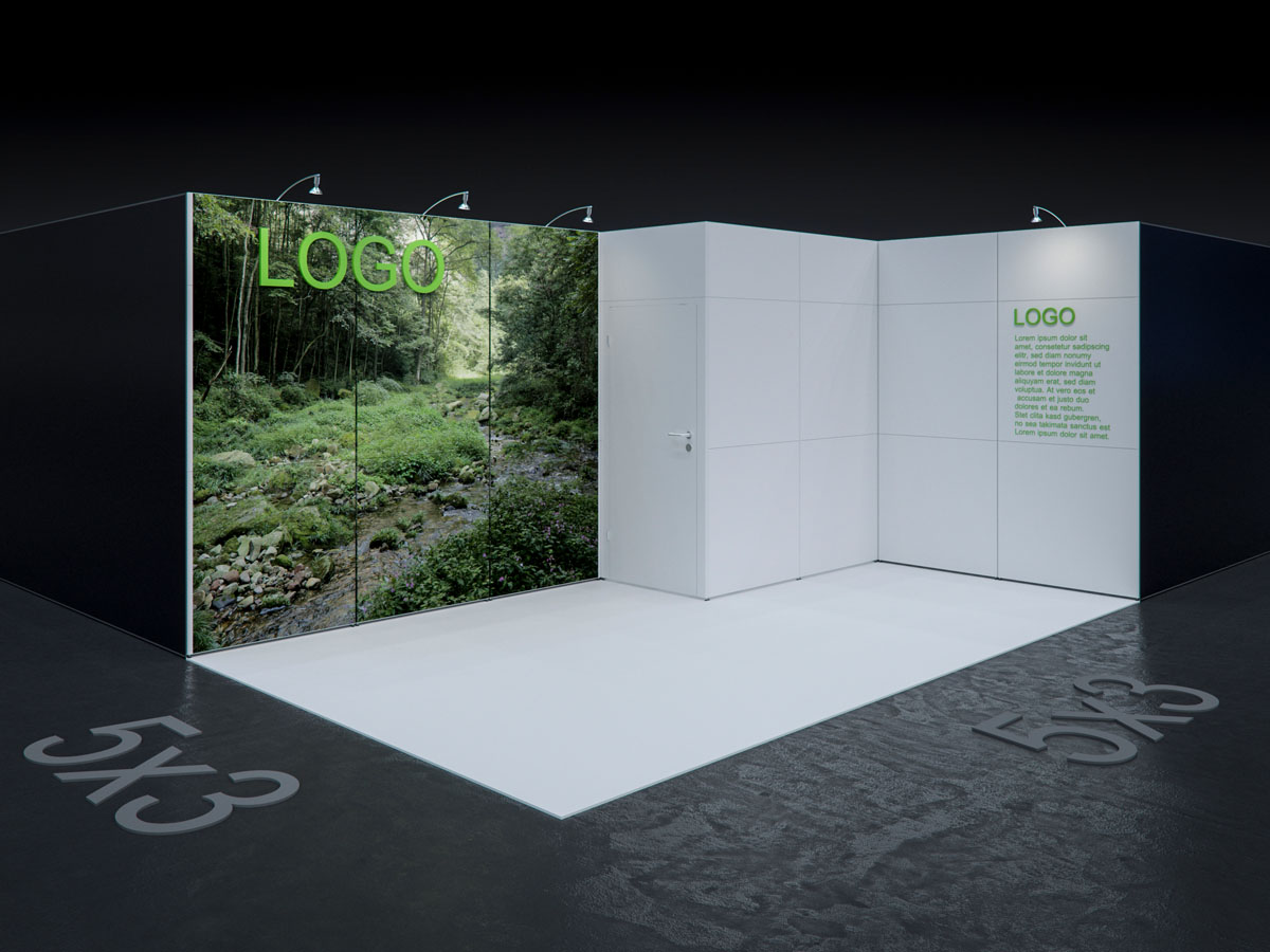 MBA SCENARIO® Displaysystem 3x5m Eckstand mit Kabine rechts