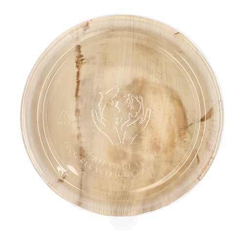 Palmblatt Schale, mit transparentem Deckel aus rPET, Ø 21 cm x 8,3 cm, VPE= 50 Stück (5 x 10)