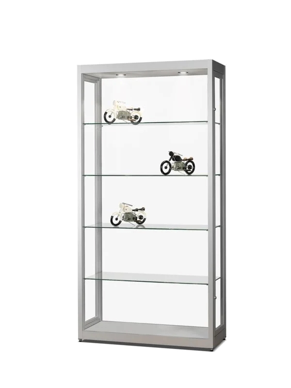 Ausstellungsvitrine V8 1000, mit LED Beleuchtung, in Silber, verschiedene Ausführungen - Staubdicht