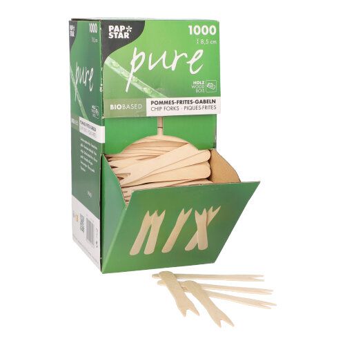 Pommesgabeln aus Holz "pure" 8,5 cm, VPE= 6000 Stück (6x 1000)
