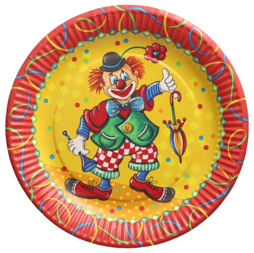 Pappteller rund Ø 23 cm "Clown",VPE= 200 Stück (20x 10)