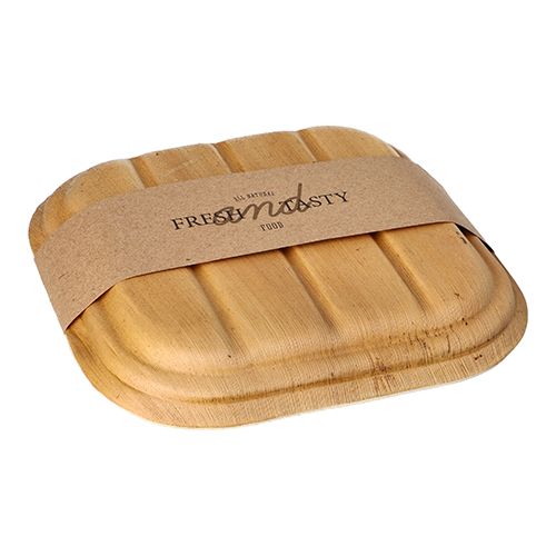 Palmblatt Trays, "pure", eckig, 6,5 x 20 x 20 cm, mit Deckel und Banderole, VPE= 50 Stück (5 x 10)