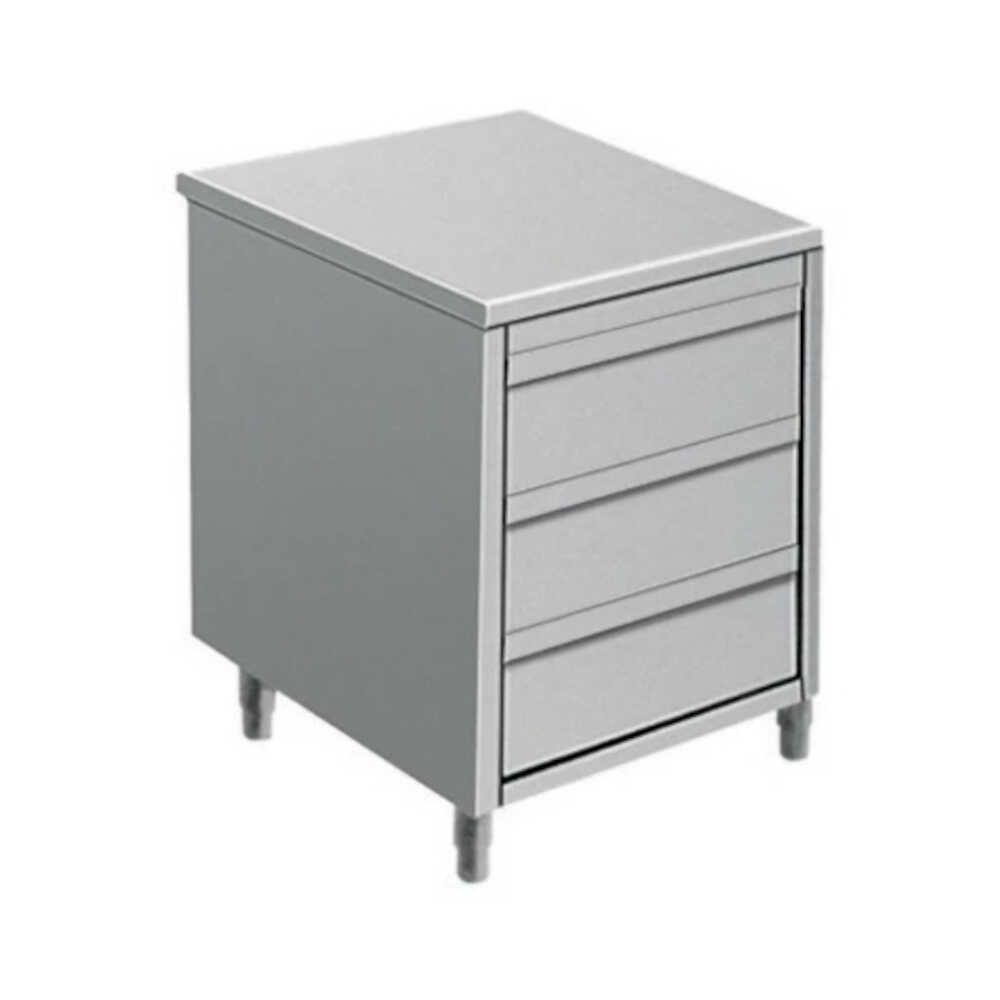 Skyrainbow Edelstahl Schubladenschrank ECO, 3 Schubladen, 600 - 700 mm Bautiefe