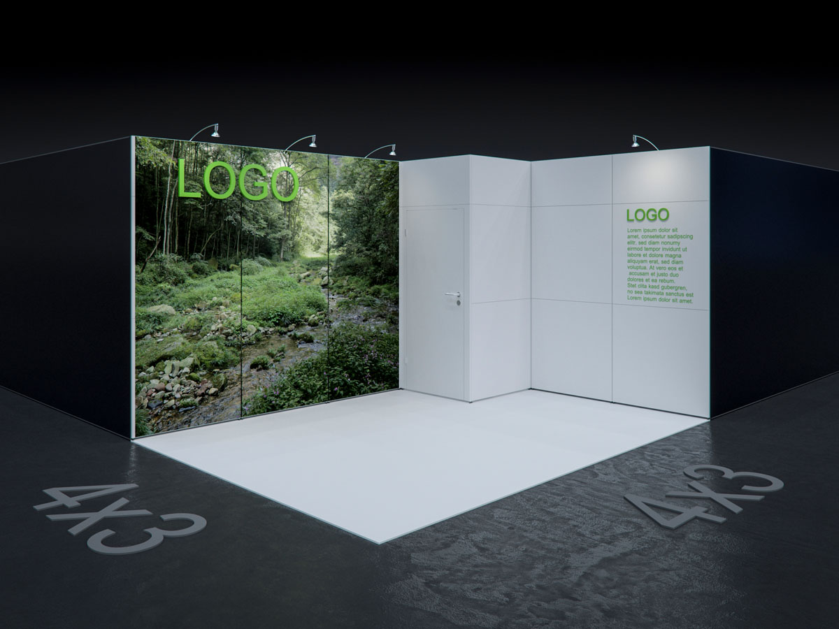 MBA SCENARIO® Displaysystem 3x4m Eckstand mit Kabine rechts