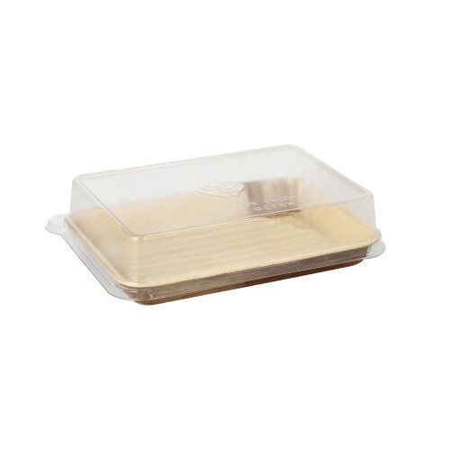 Sushi-Schalen aus Palmblatt eckig 150 ml 17,5 x 12,2 cm natur mit rPET Deckel "Kombipack", VPE= 50 Stück (5 x 10)