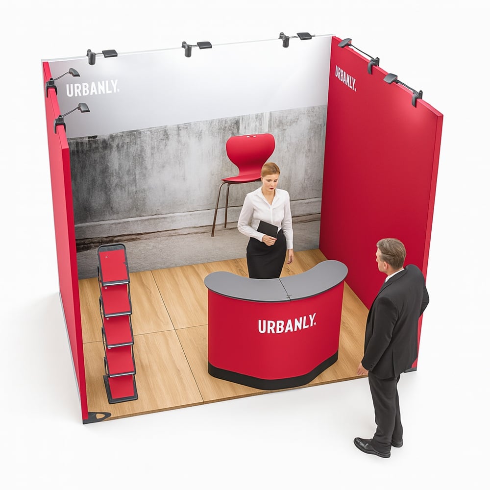 Expand System Reihen Messestand 3x2m - Höhe 240cm Tabelle, Erwachsener, Weiblich, Person, Frau