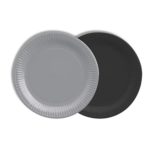 Pappteller rund Ø 18 cm farbig sortiert – grau/schwarz,VPE= 240 Stück (20x 12)