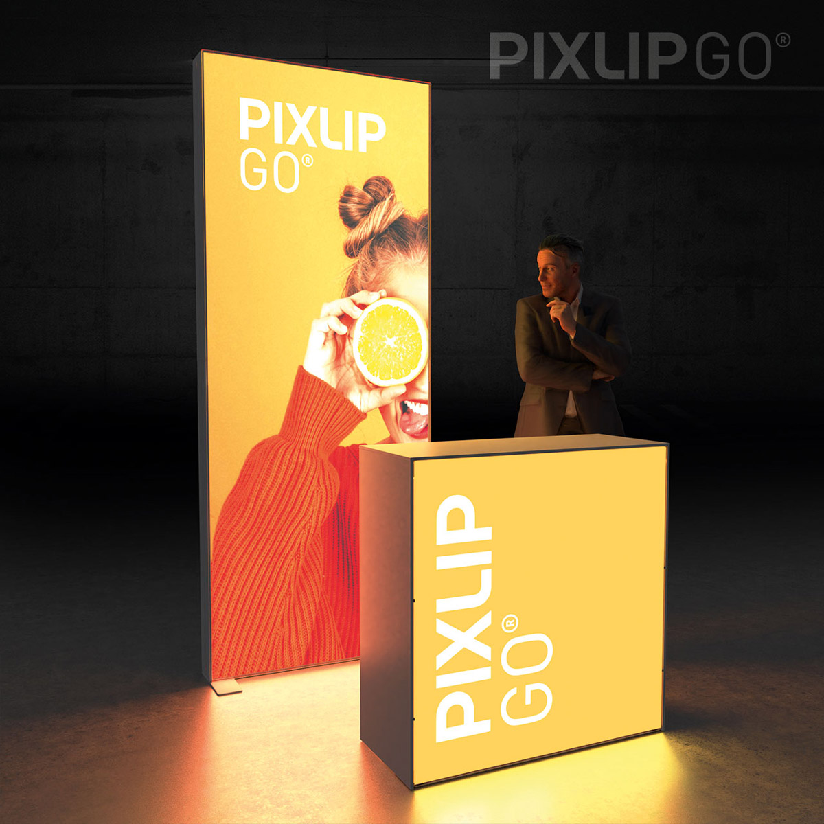 PIXLIP GO Kopf Messestand 1m - inkl. LED Counter L White