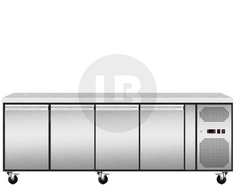 Skyrainbow Kühltisch mit Umluftkühlung und 4 Kühlabteilen, -2/+8°C, 2230 x 700 x 860/960 mm, Bestückung wählbar
