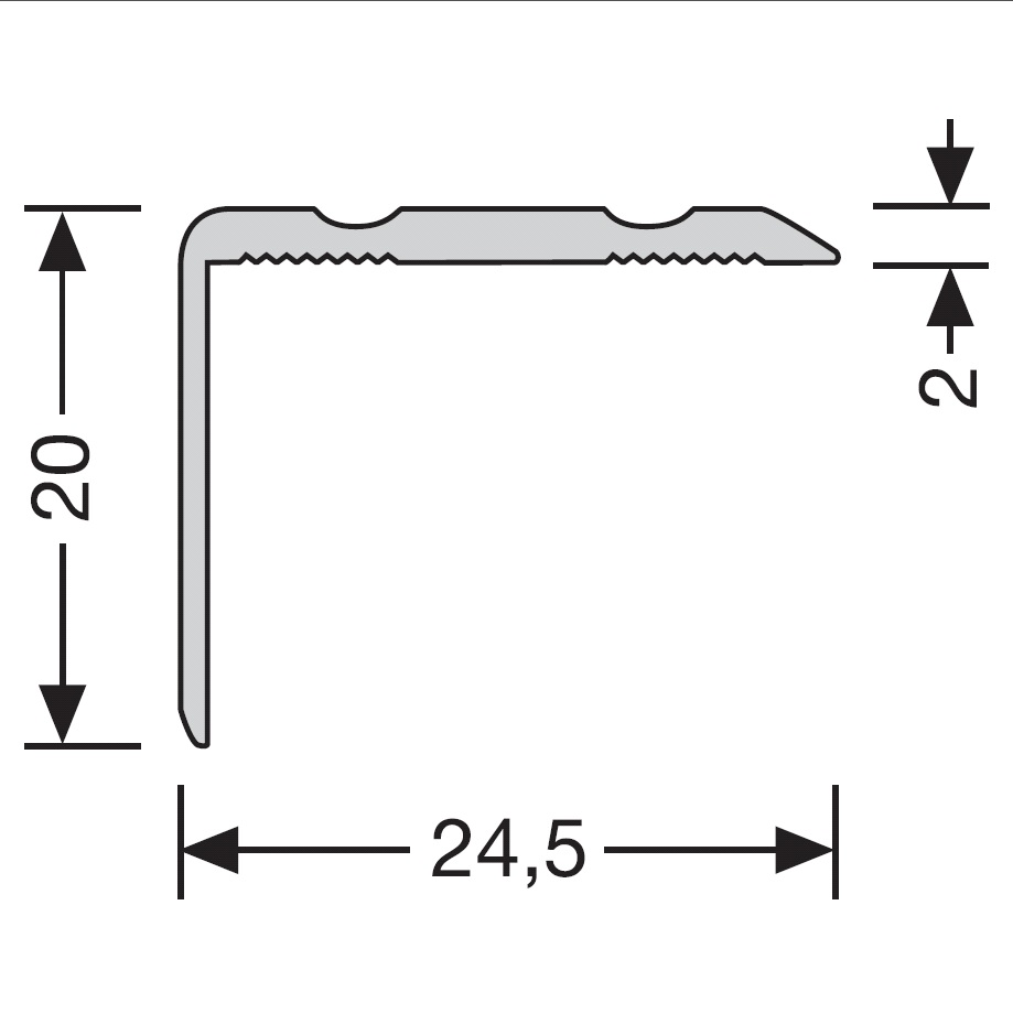 Winkelprofil 24,5x20mm, gebohrt, Länge 250cm