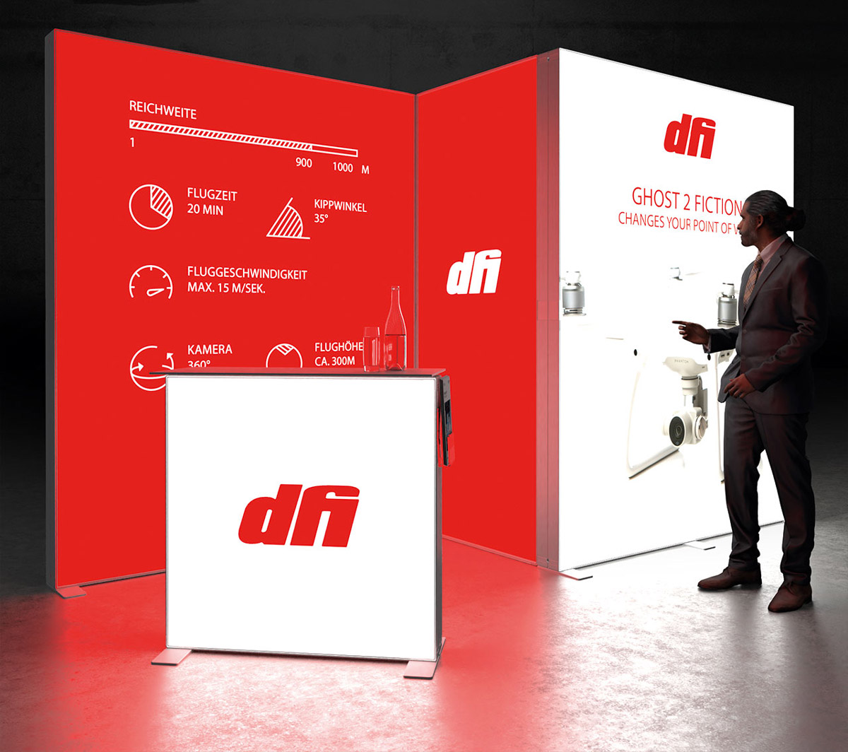 PIXLIP GO Kopf Messestand mit Kabine 4x2m - inkl. LED Counter S White