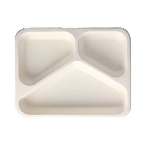 Siegelschalen aus Zuckerrohr, 3-geteilt, PAP-850 ml, 17,5 x 22,5 cm weiß, VPE= 500 Stück (4x 125)