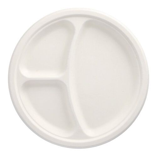Zuckerrohr Teller, "pure" 3-geteilt Ø 26 cm weiß, VPE= 500 Stück (10 x 50)
