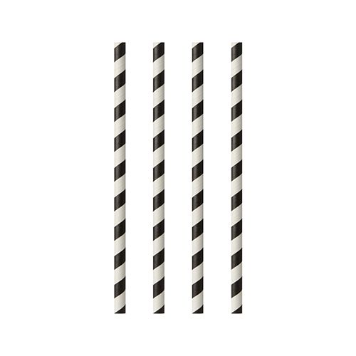 Papierstrohhalme Ø 6 mm x 20 cm schwarz/weiß "Stripes", VPE= 500 Stück (20x 25)