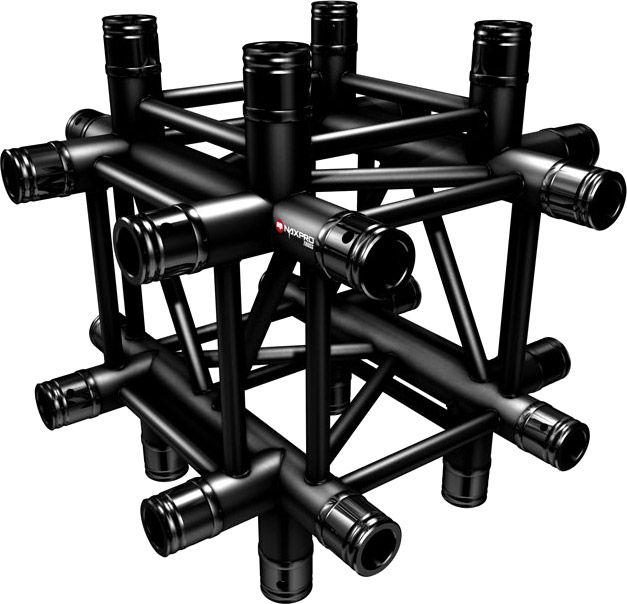 Naxpro-Truss FD 34 C65 90° 6 Weg Winkel RAL9005 - Schwarz - Seidenmatt