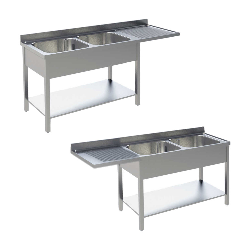 KBS Spülcenter PRO, mit Abtropffläche, 2 Becken, 1600 x 700 mm