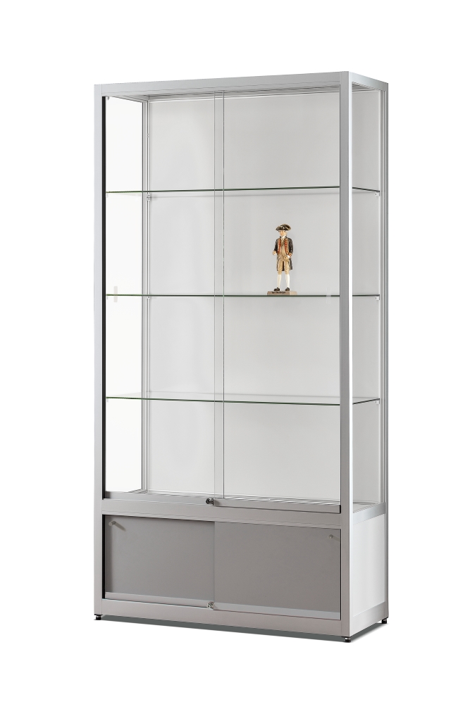 Verkaufsvitrine 311 1000 mit Unterschrank und LED Streifen 1000 x 400 x 1972 mm, in 2 Farben