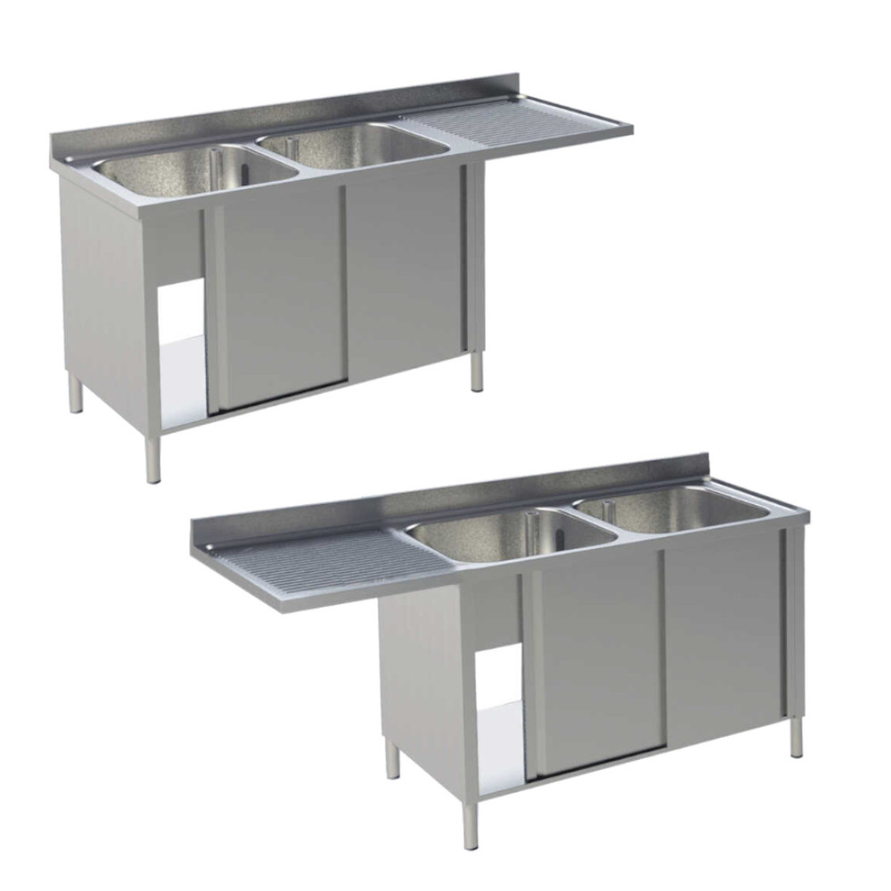 KBS Spülcenter PRO mit Unterschrank und Abtropffläche, 2 Becken, 1600 x 700 mm