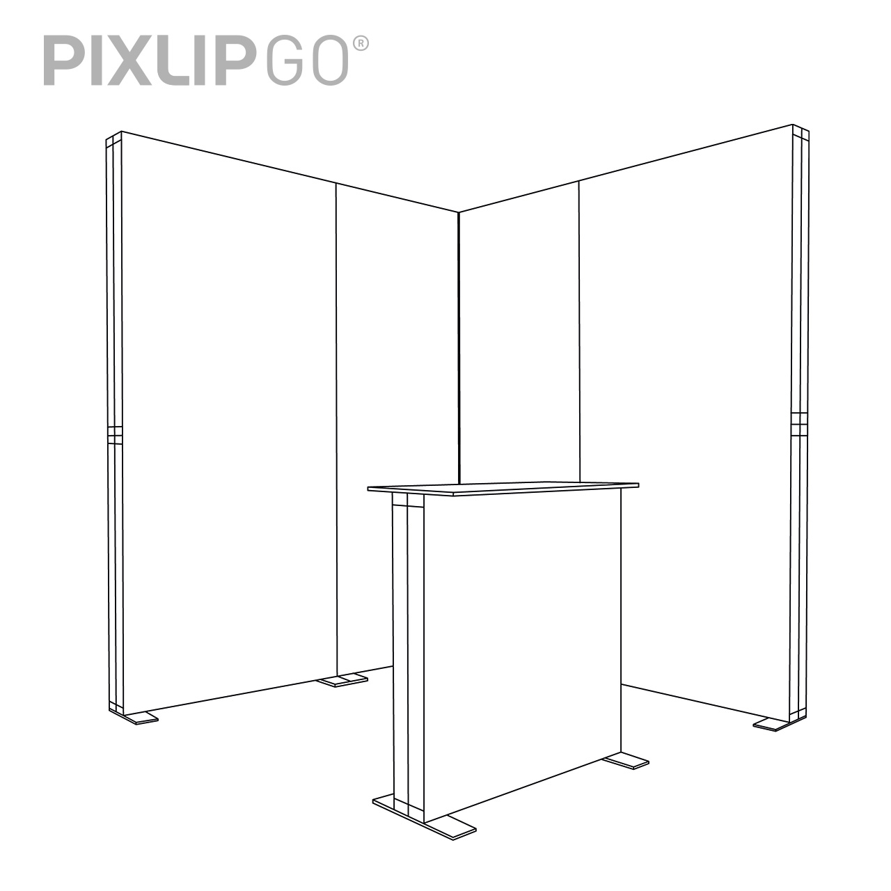 PIXLIP GO Eck Messestand 2x2m - inkl. LED Counter S White