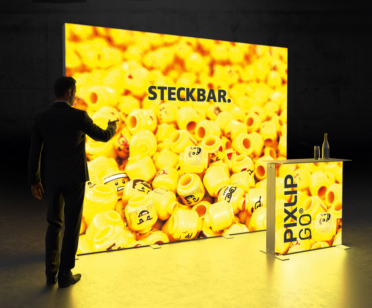 PIXLIP GO Kopf Messestand 3 m inkl. LED Counter S Black