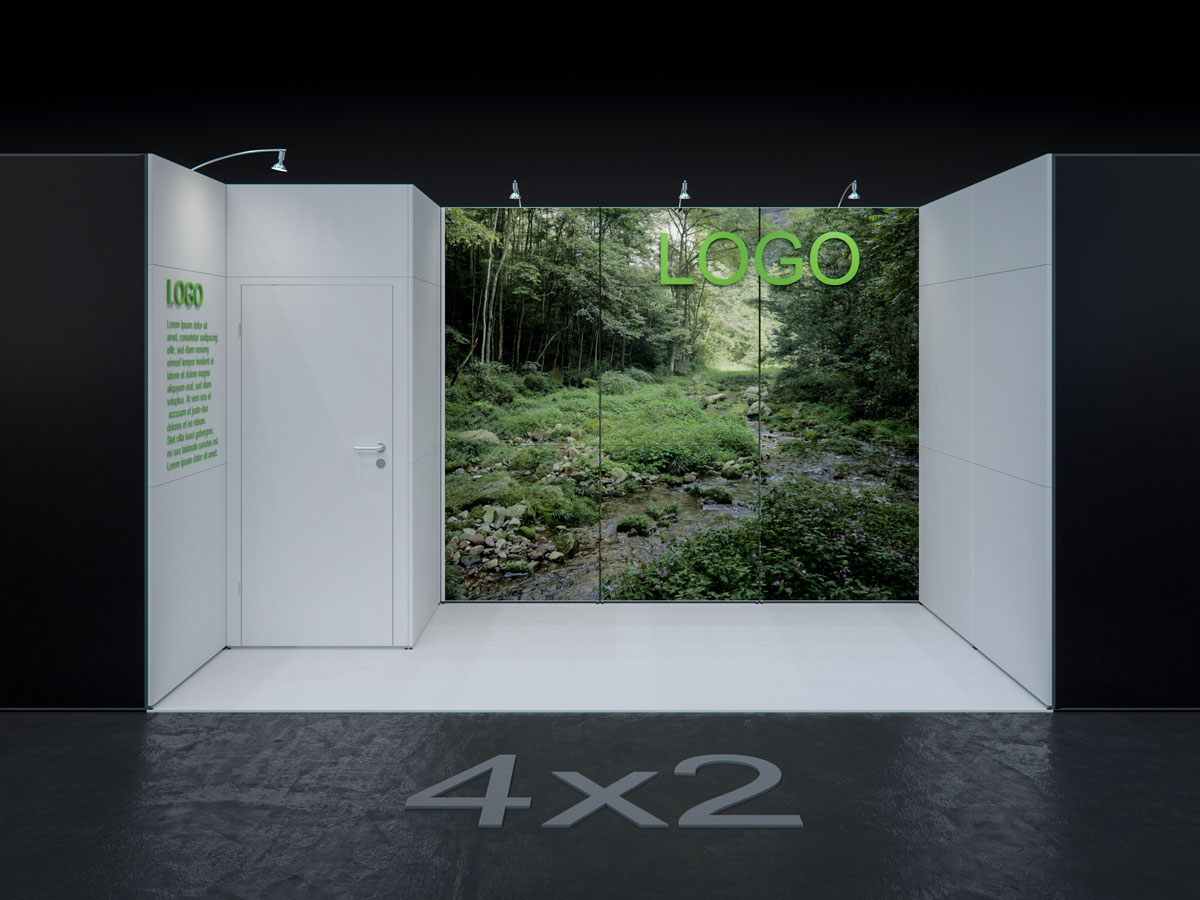 MBA SCENARIO® Displaysystem 2x4m Reihenstand mit Kabine links