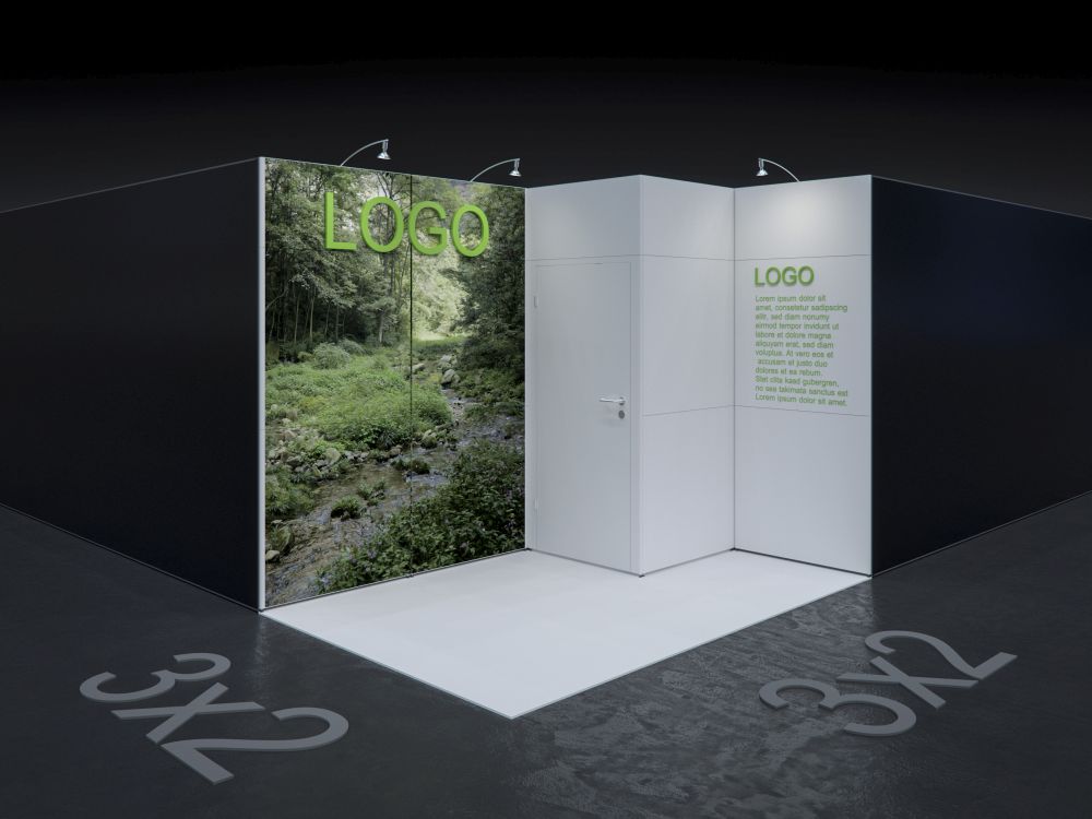 MBA SCENARIO® Displaysystem 2x3m Eckstand mit Kabine rechts