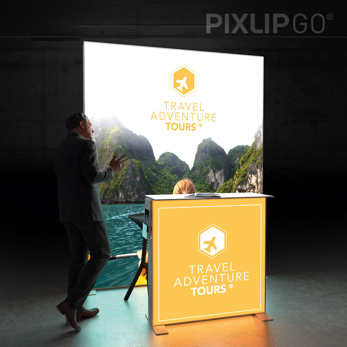 PIXLIP GO Kopf Messestand 2 m - inkl. LED Counter S White
