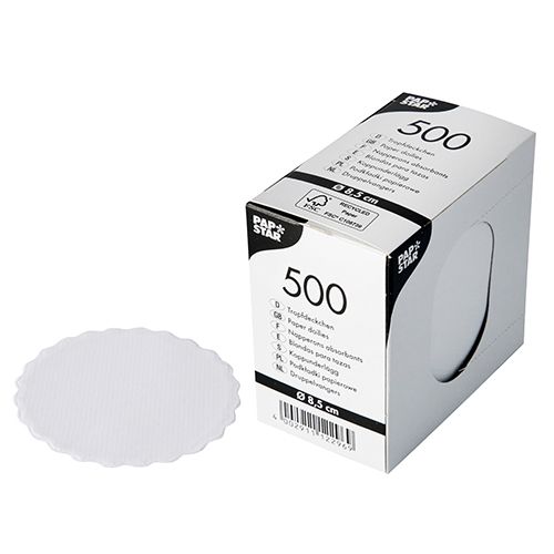 Tropfdeckchen rund Ø 8,5 cm weiß, VPE= 10000 Stück (20x 500)