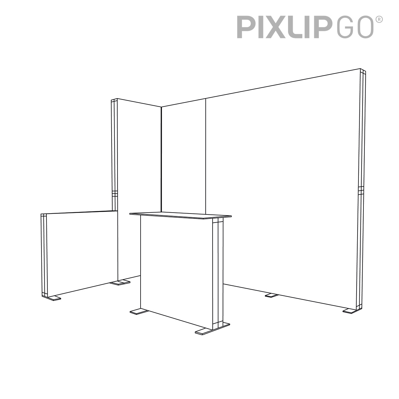 PIXLIP GO Eck Messestand 3x2m - inkl. LED Counter S Black