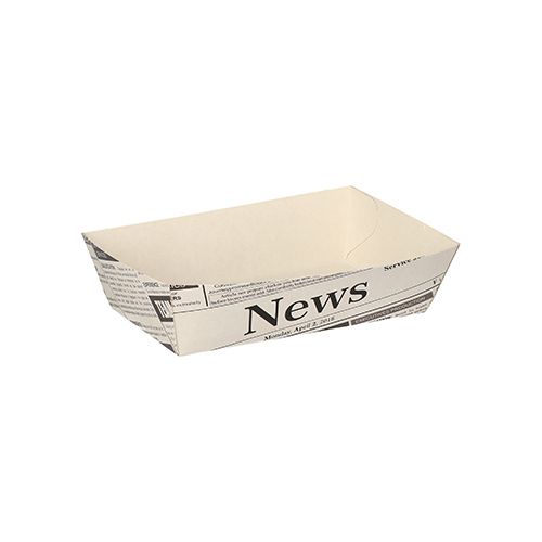 Pommes-Frites-Trays 9 x 13,5 cm weiß "Newsprint" mittel, VPE= 600 Stück (12x 50)