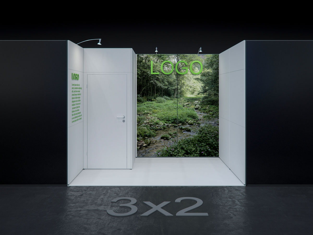 MBA SCENARIO® Displaysystem 2x3m Reihenstand mit Kabine links