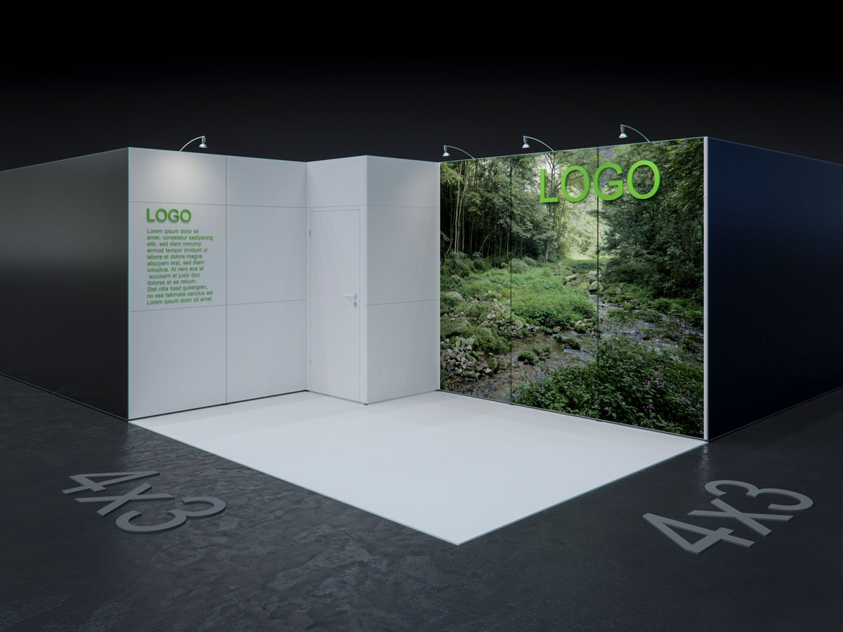 MBA SCENARIO® Displaysystem 3x4m Eckstand mit Kabine links