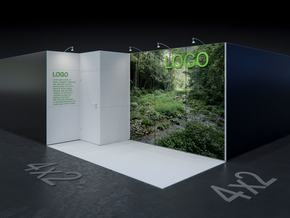 MBA SCENARIO® Displaysystem 2x4m Eckstand mit Kabine links