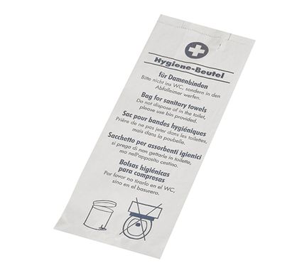 Hygienebeutel 28 x 11 x 5,5 cm weiss "bedruckt", VPE= 1000 Stück (5x 200)