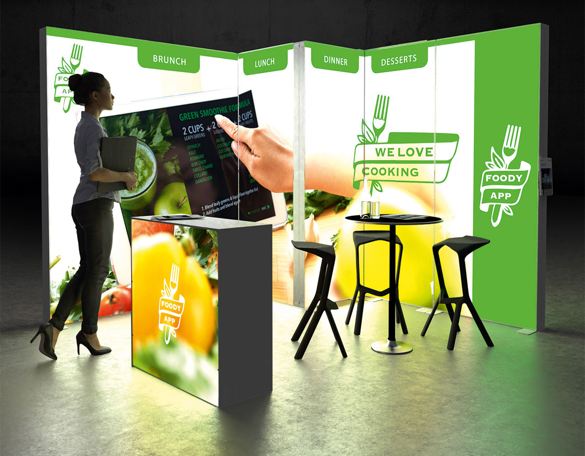PIXLIP GO Eck Messestand 3x3m mit Kabine - inkl. LED Counter L White