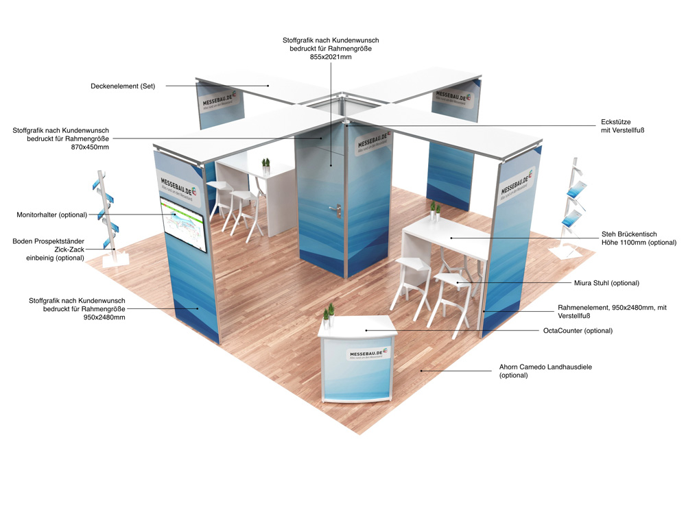 Octawall Messestand 6x6m Stand mit Kabine und Deckenelementen