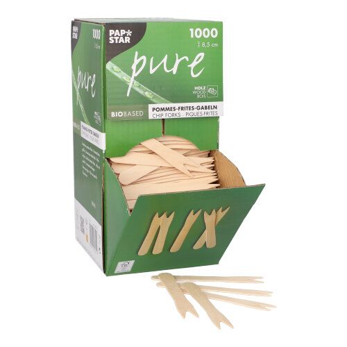 Pommesgabeln aus Holz "pure" 8,5 cm, VPE= 6000 Stück (6x 1000)