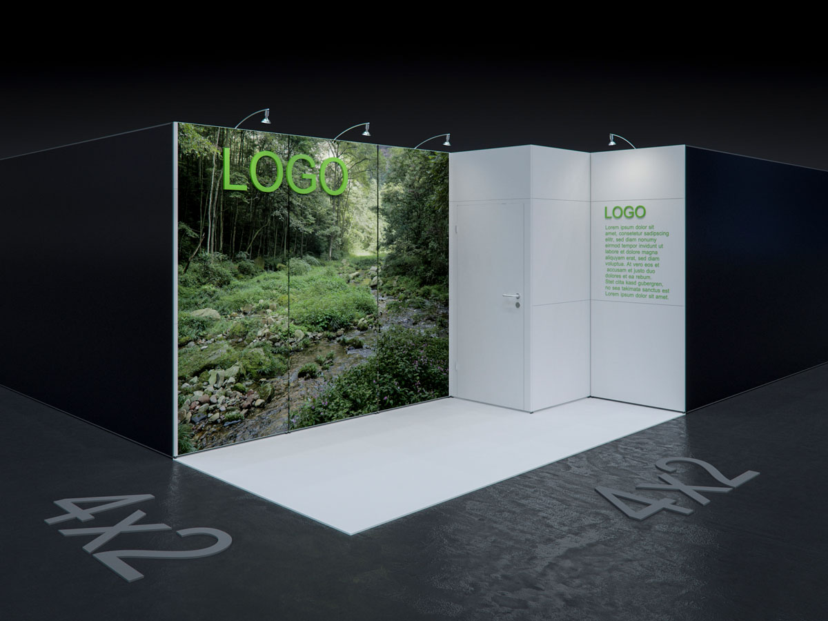 MBA SCENARIO® Displaysystem 2x4m Eckstand mit Kabine rechts