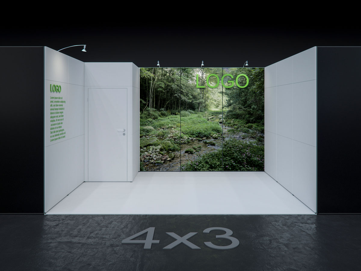 MBA SCENARIO® Displaysystem 3x4m Reihenstand mit Kabine links