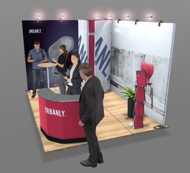 Expand System Eck Messestand mit Lagerraum 4x3m - Höhe 240cm