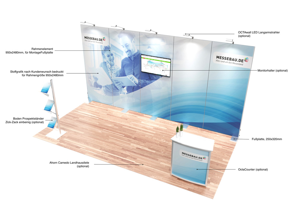 Octawall Messestand - 5m Wandelement mit Stoffdruck freistehend