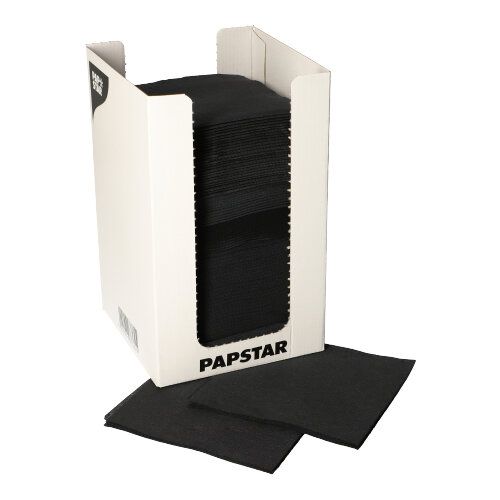 Servietten, schwarz, 2-lagig, 1/4-Falz, 20 x 20 cm, "Point to Point", in Spenderbox, VPE= 1400 Stück (14x 100)